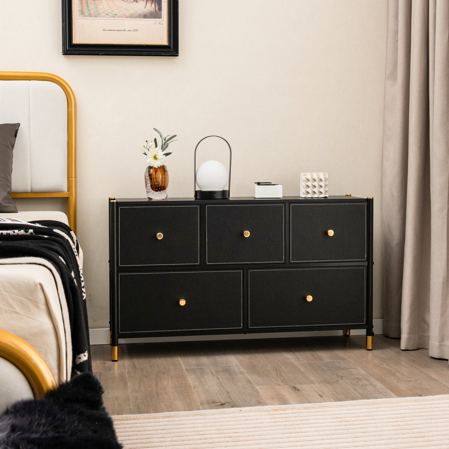 Floor Dresser Storage Organizer with 5/6/8 Drawers with Fabric Bins and Metal Frame-5-Drawer