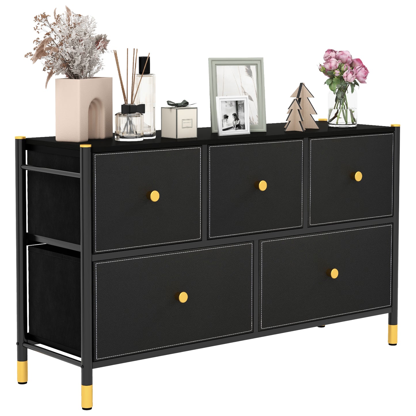 Floor Dresser Storage Organizer with 5/6/8 Drawers with Fabric Bins and Metal Frame-5-Drawer