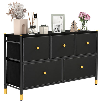 Floor Dresser Storage Organizer with 5/6/8 Drawers with Fabric Bins and Metal Frame-5-Drawer
