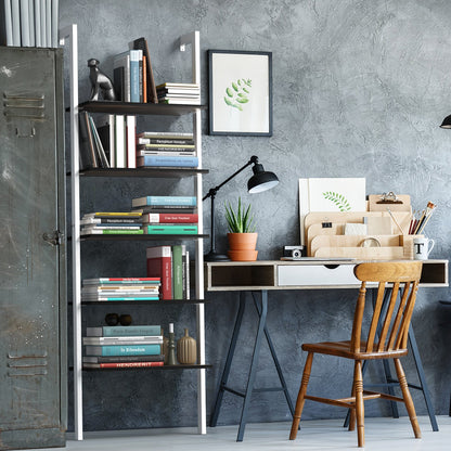 5-Tier Wood Look Ladder Shelf with Metal Frame for Home-Bronze