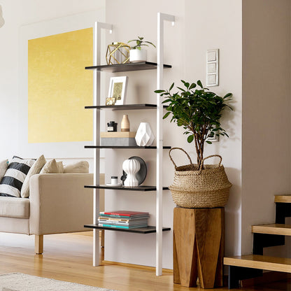 5-Tier Wood Look Ladder Shelf with Metal Frame for Home-Bronze