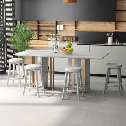 Swivel Upholstered Rubberwood Frame Bar Stool Set of 2 with Footrest-24 inches