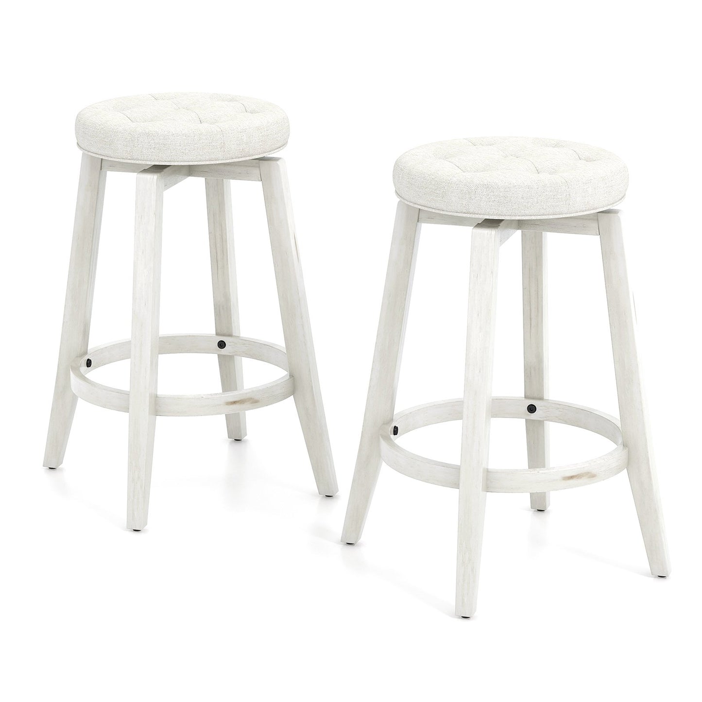 Swivel Upholstered Rubberwood Frame Bar Stool Set of 2 with Footrest-24 inches