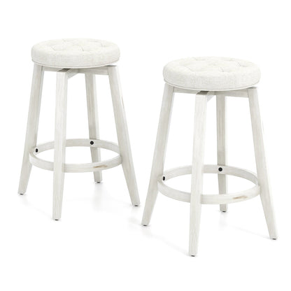 Swivel Upholstered Rubberwood Frame Bar Stool Set of 2 with Footrest-24 inches
