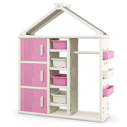 Kids Costume Storage Closet with Storage Bins and Shelves and Side Baskets for Kids Room-Gray