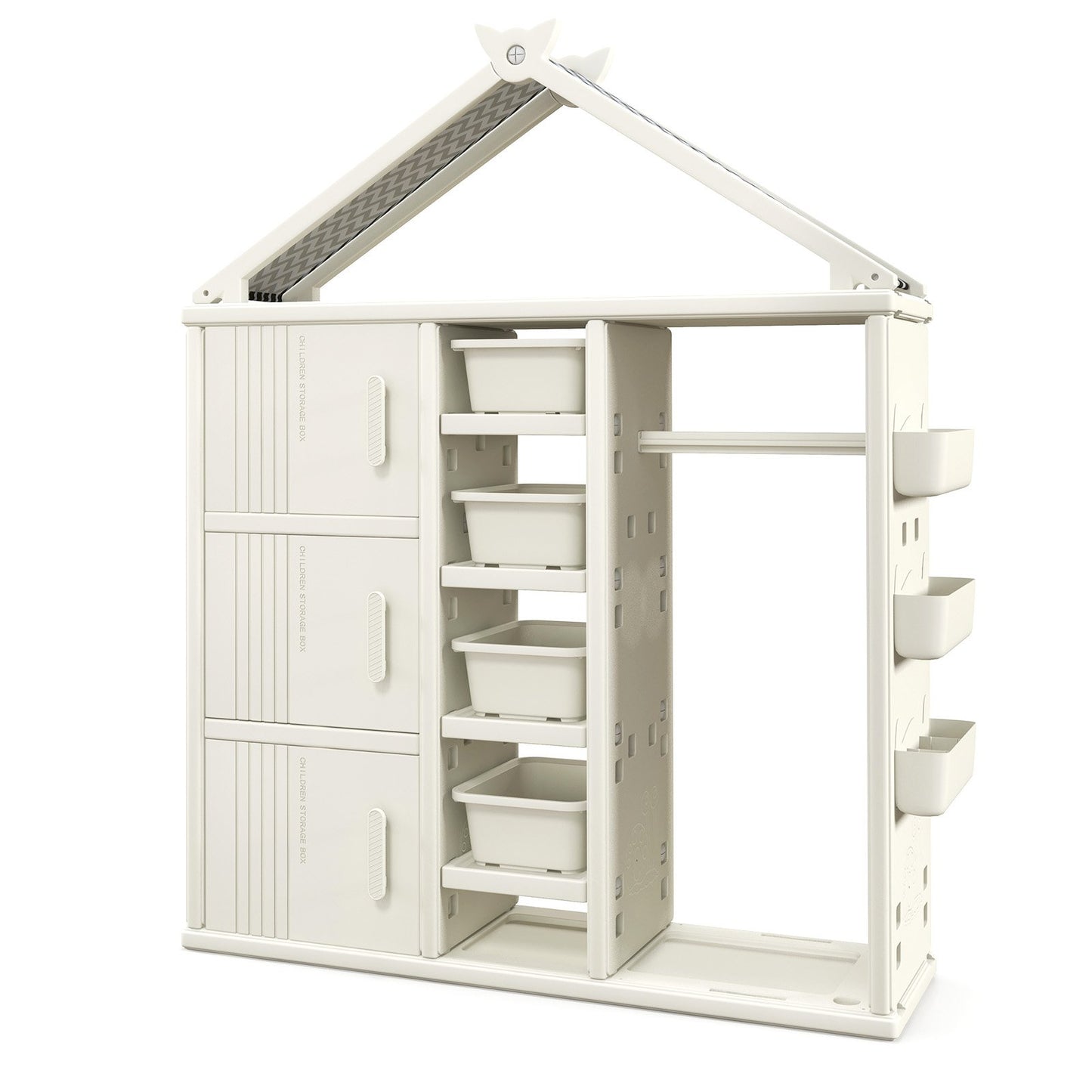 Kids Costume Storage Closet with Storage Bins and Shelves and Side Baskets for Kids Room-Gray