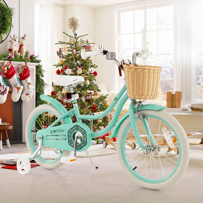18-Inch Kids Bike with Training Wheels and Adjustable Handlebar Seat-Blue