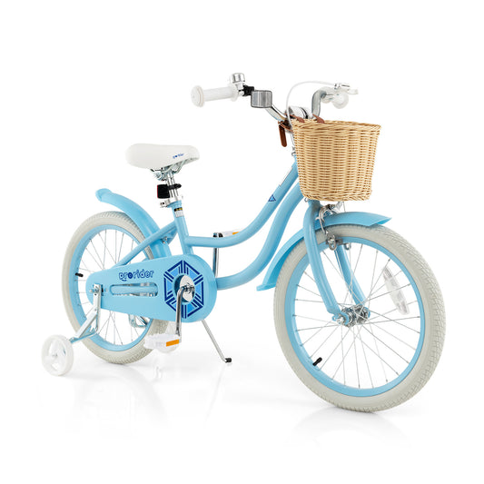 18-Inch Kids Bike with Training Wheels and Adjustable Handlebar Seat-Blue