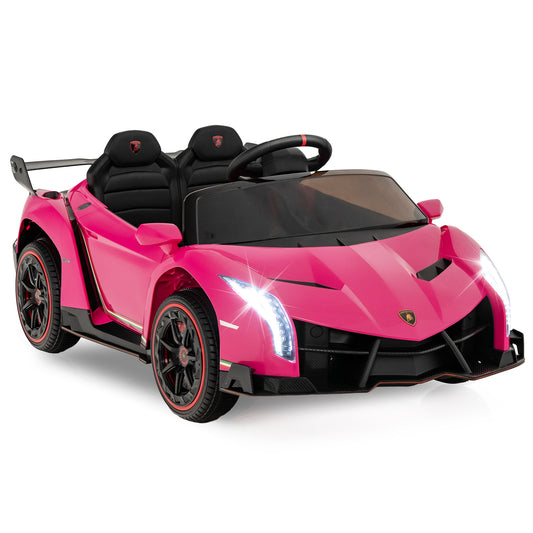 12V Licensed Lamborghini 4WD Kids Ride-on Sports Car with 2.4G Remote-Pink