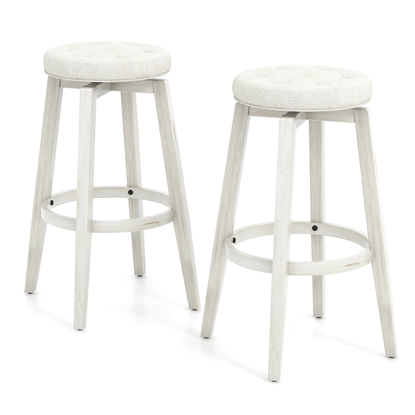 Swivel Upholstered Rubberwood Frame Bar Stool Set of 2 with Footrest-29 inches