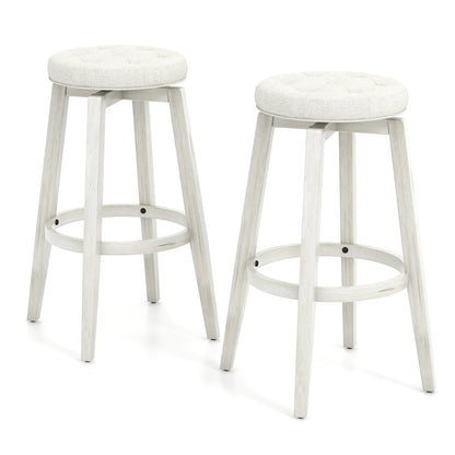 Swivel Upholstered Rubberwood Frame Bar Stool Set of 2 with Footrest-29 inches