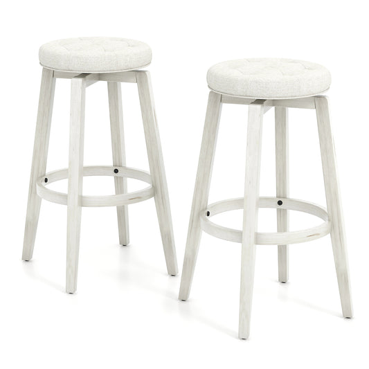 Swivel Upholstered Rubberwood Frame Bar Stool Set of 2 with Footrest-29 inches