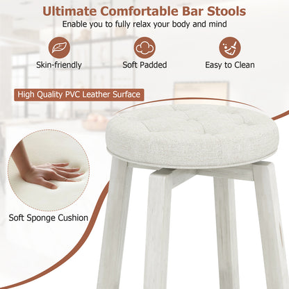 Swivel Upholstered Rubberwood Frame Bar Stool Set of 2 with Footrest-29 inches