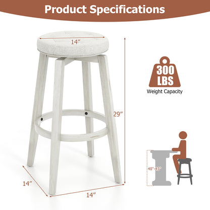 Swivel Upholstered Rubberwood Frame Bar Stool Set of 2 with Footrest-29 inches