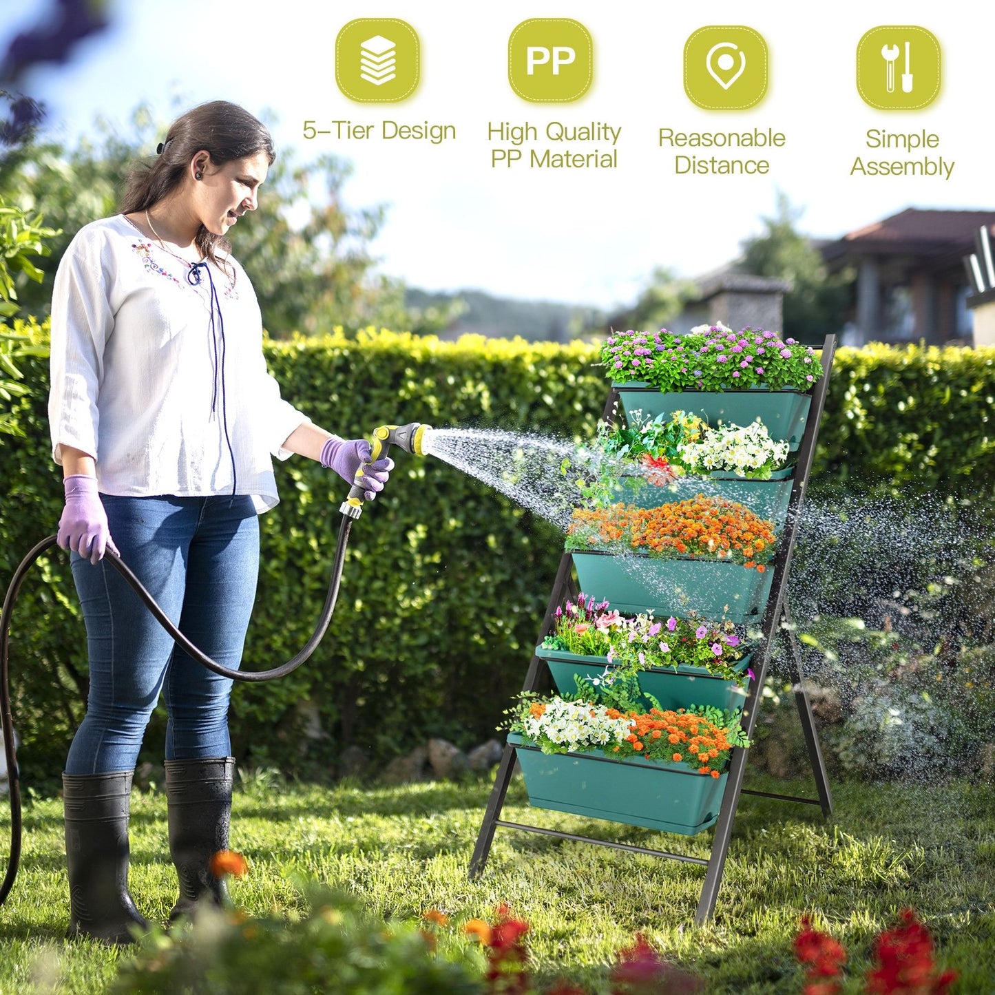 5-tier Vertical Garden Planter Box Elevated Raised Bed with 5 Container-Brown