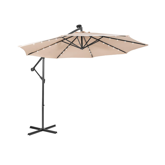 10 Feet Patio Solar Powered Cantilever Umbrella with Tilting System-Beige