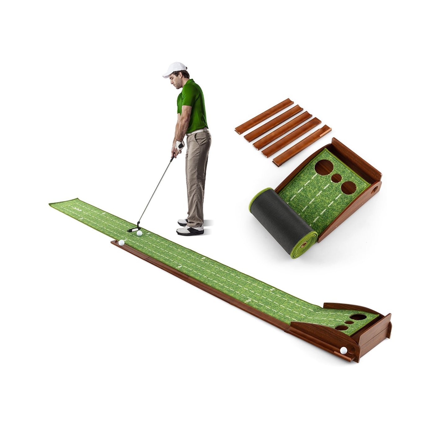 Golf Putting Mat Practice Training Aid with Auto Ball Return and 3 Hole Sizes