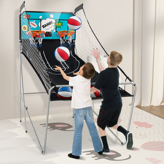 Dual Shot Basketball Arcade Game with 8 Game Modes and 4 Balls-Green