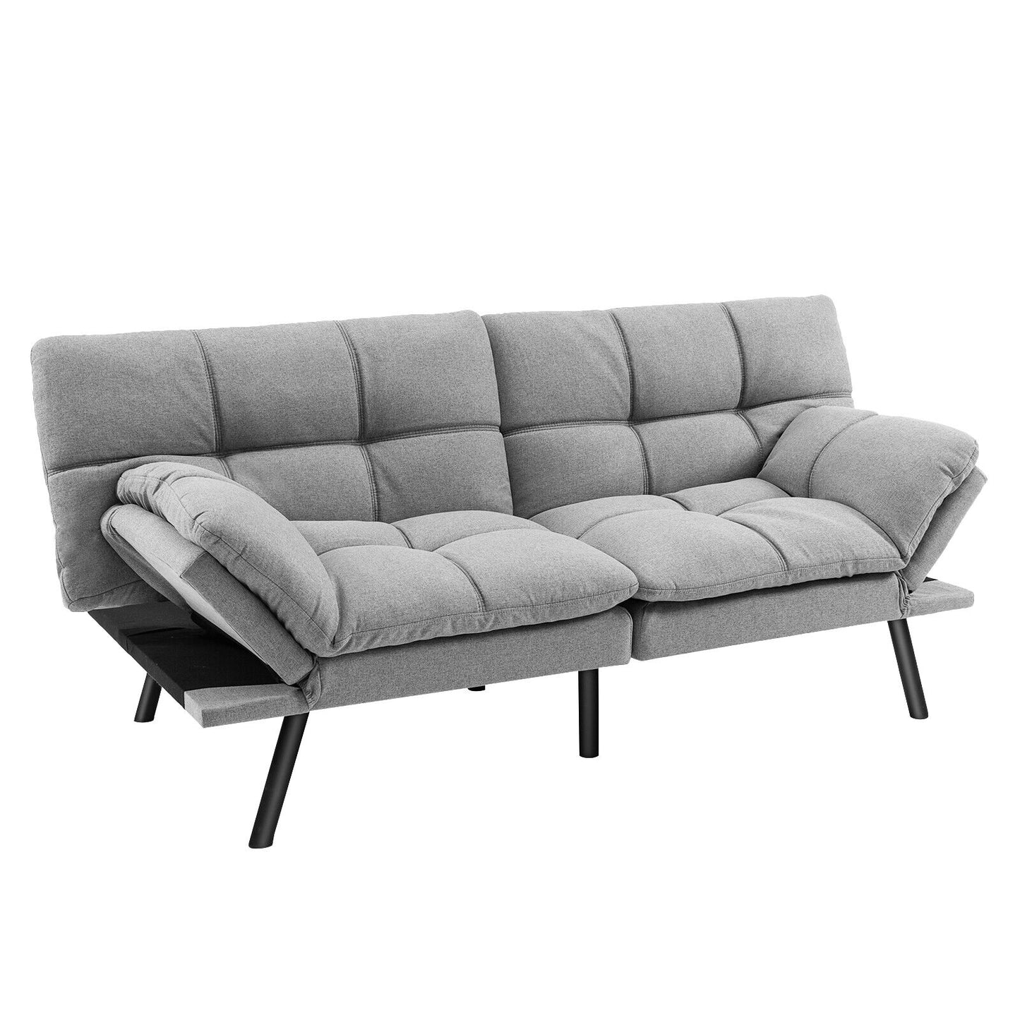 Convertible Memory Foam Futon Sofa Bed with Adjustable Armrest-Black