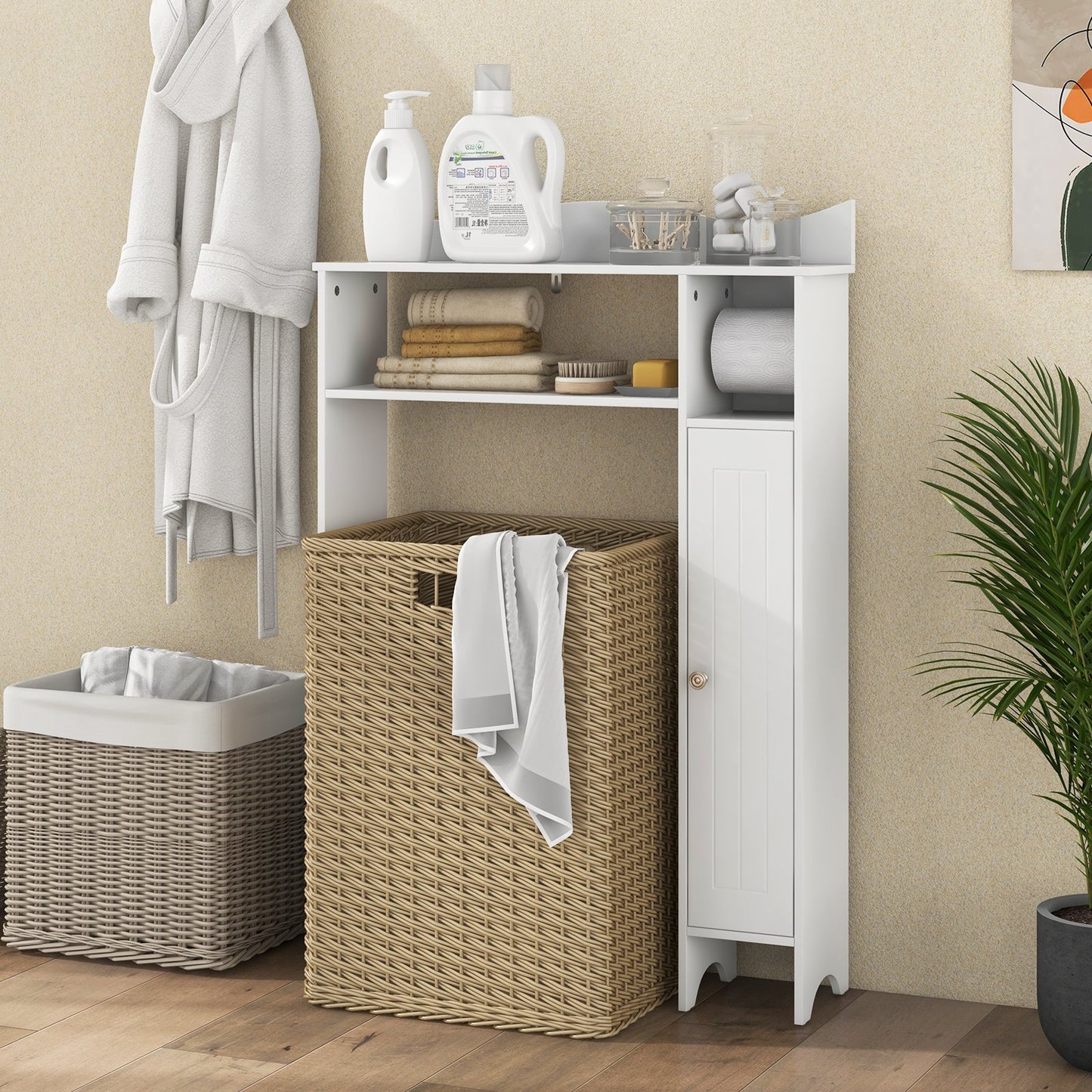 Over the Toilet Storage Cabinet with Toilet Paper Holder-Gray