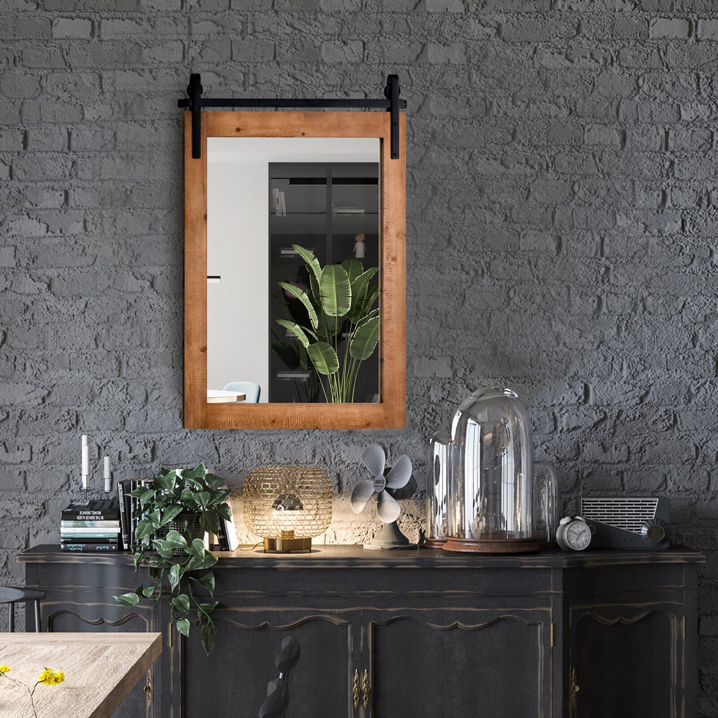 30 x 22 Inch Wall Mount Mirror with Wood Frame-Black