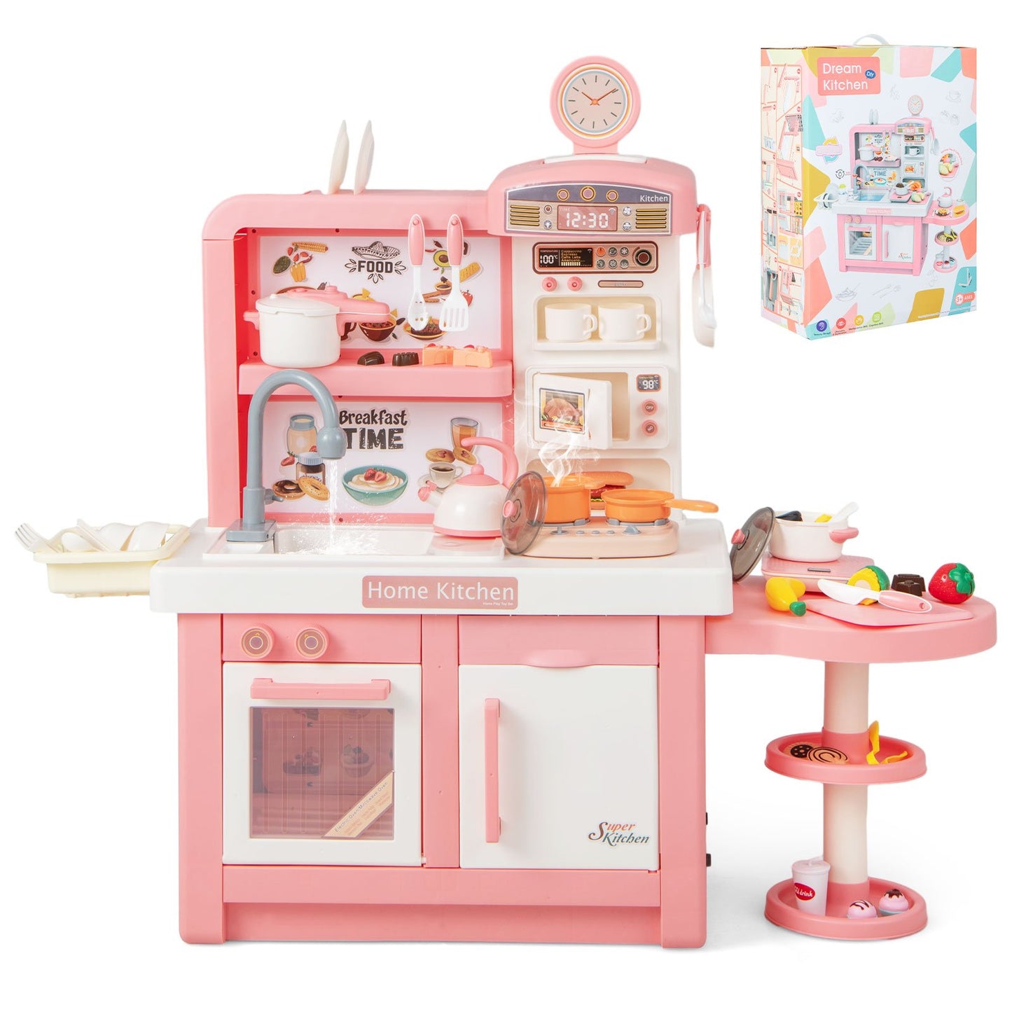 Kids Play Kitchen Toy with Stove Sink Oven with Light and Sound-Gray