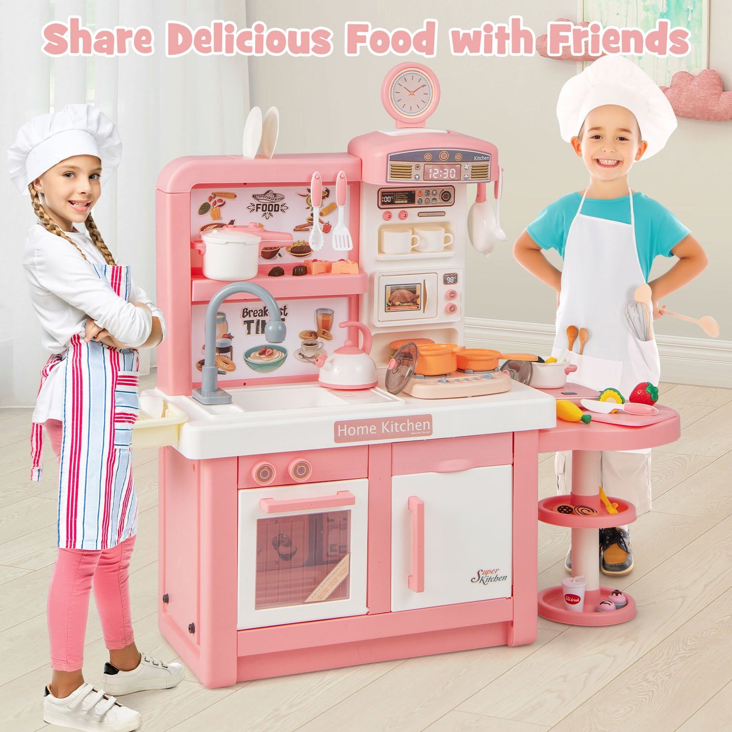 Kids Play Kitchen Toy with Stove Sink Oven with Light and Sound-Gray