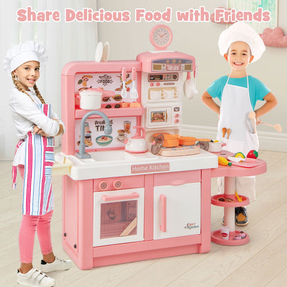 Kids Play Kitchen Toy with Stove Sink Oven with Light and Sound-Gray