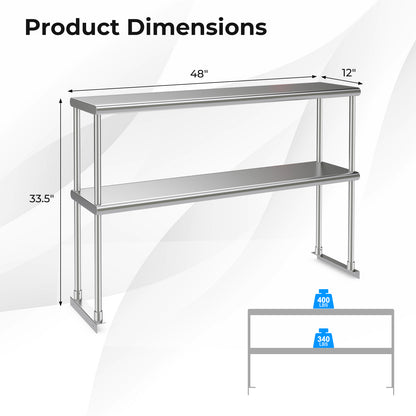 Stainless Steel Overshelf with Adjustable Lower Shelf for Home Kitchen