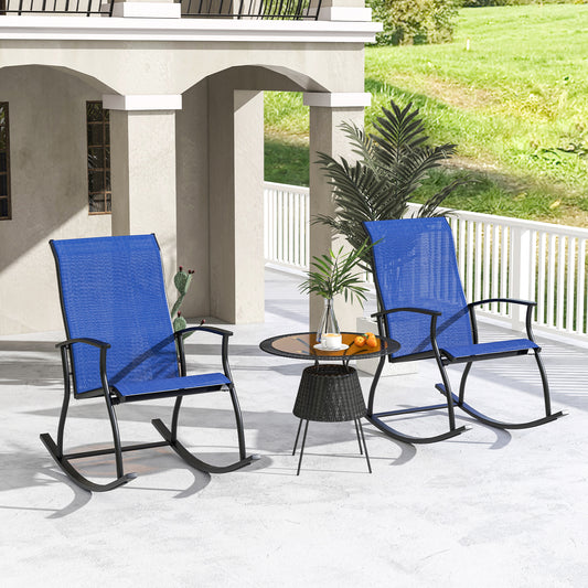 2 Pieces Outdoor Rocking Chairs with Breathable Backrest-Navy