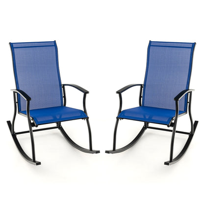 2 Pieces Outdoor Rocking Chairs with Breathable Backrest-Black