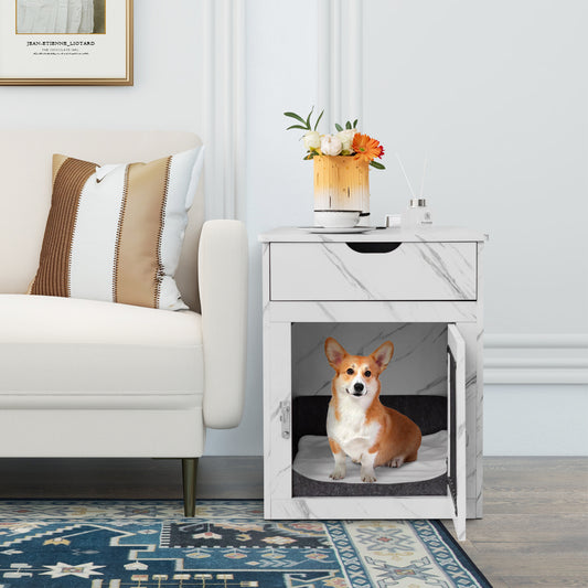 2-In-1 Dog House with Drawer and Wired Wireless Charging-White