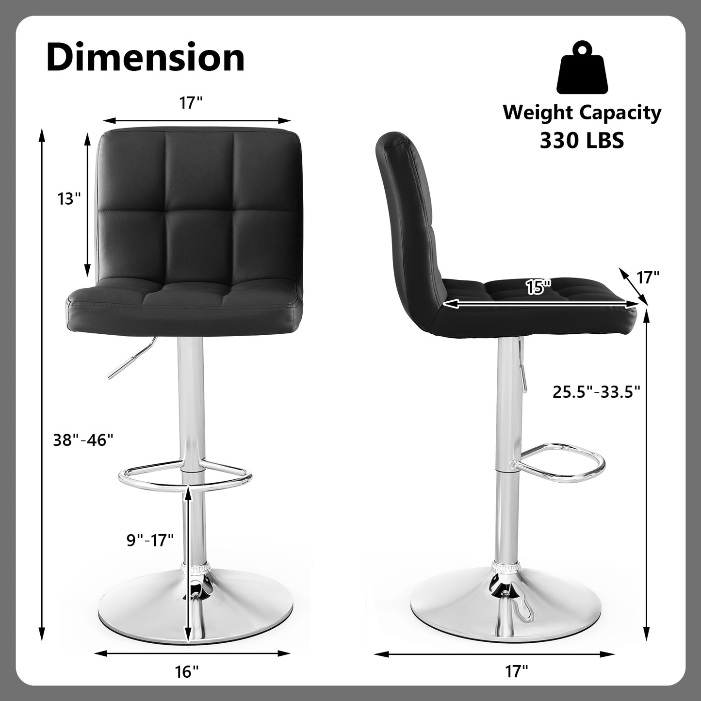 Adjustable Swivel Bar Stool with PU Leather-Black