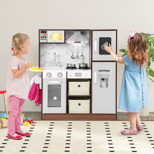 Kids Modern Toy Kitchen Playset with Attractive Lights and Sounds-Coffee