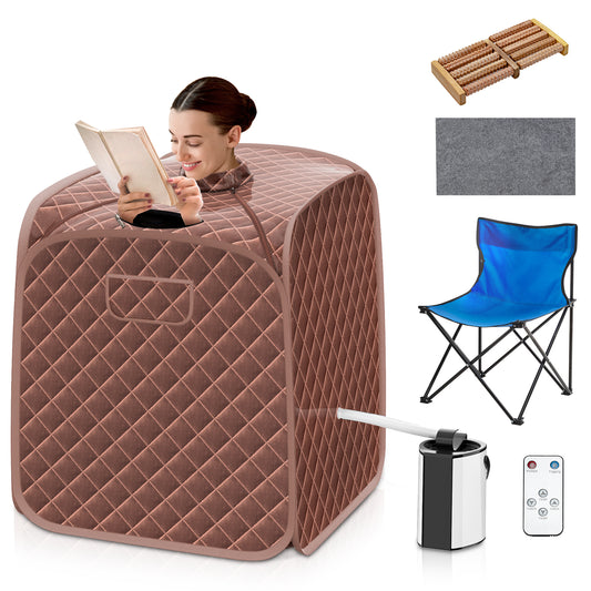 Portable Personal Steam Sauna Spa with Steamer Chair-Coffee