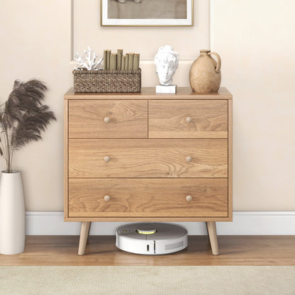 4-Drawer Dresser Cabinet Storage Organizer Rubber Leg with Rail-Walnut