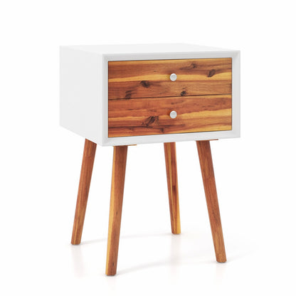 Mid-Century Wooden Multipurpose End Table with 2 Storage Drawers-Black