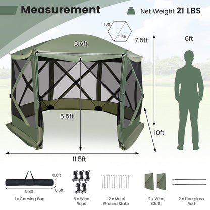 11.5 X 11.5 FT Pop-up Screen House Tent with Portable Carrying Bag-Coffee