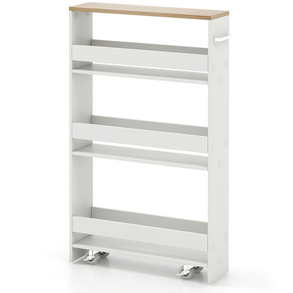 Rolling Kitchen Slim Storage Cart Mobile Shelving Organizer with Handle-White