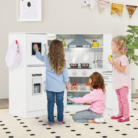Kids Corner Pretend Kitchen Playset with Separated Washing Basin-White