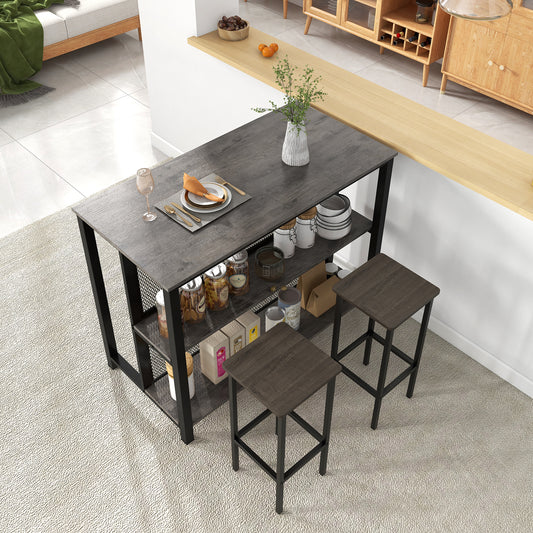 36" 3-Tier Bar Table with Storage Metal Frame Adjustable Foot Pads for Dining Room-Gray