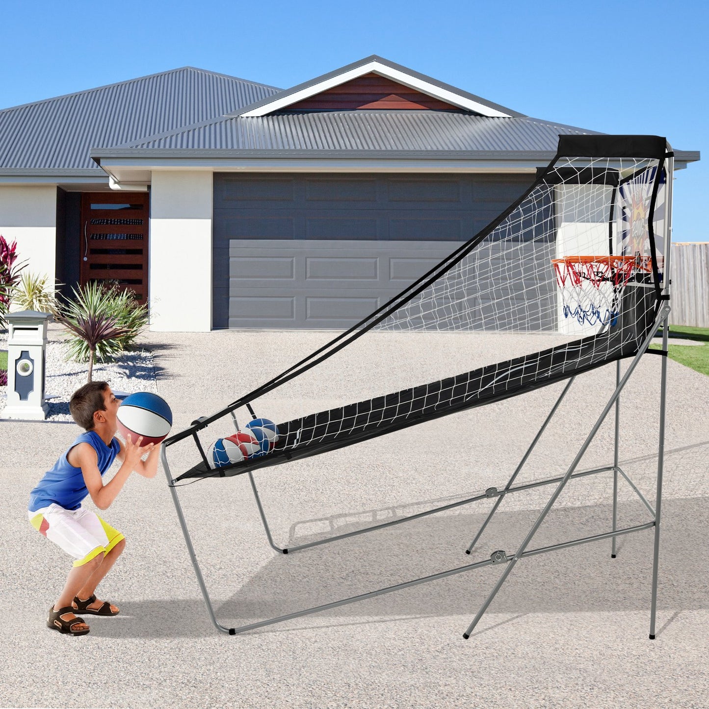 Dual Shot Basketball Arcade Game with 8 Game Modes and 4 Balls-Blue