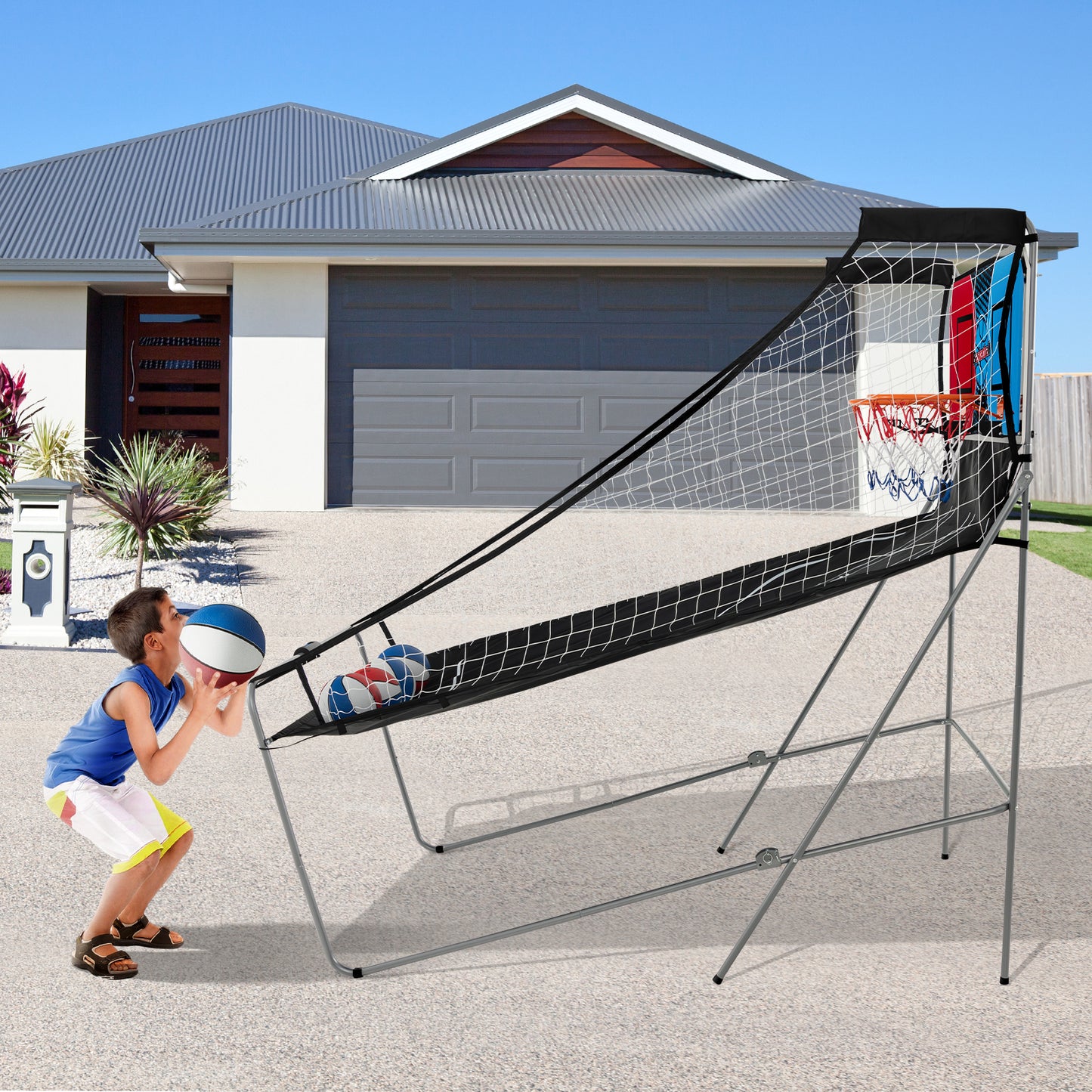 Dual Shot Basketball Arcade Game with 8 Game Modes and 4 Balls-Blue