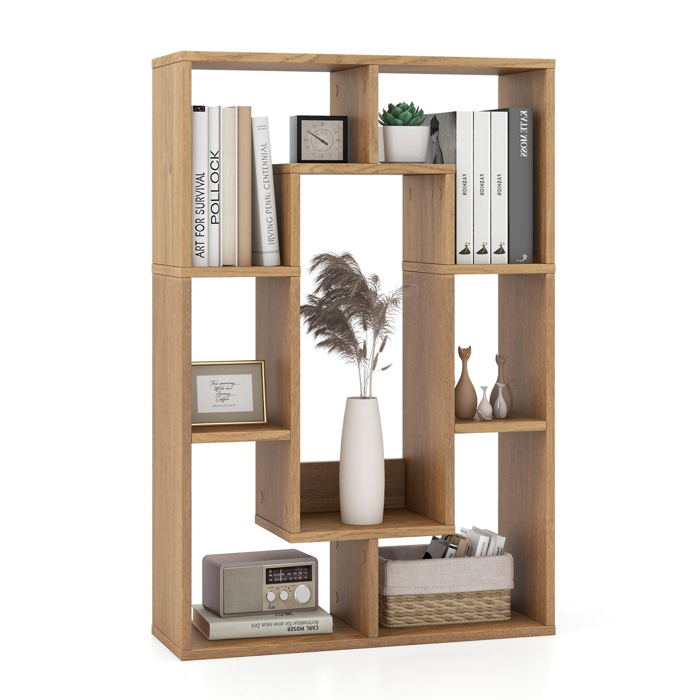 7-Cube Geometric Bookshelf Modern Decorative Open Bookcase-Gray