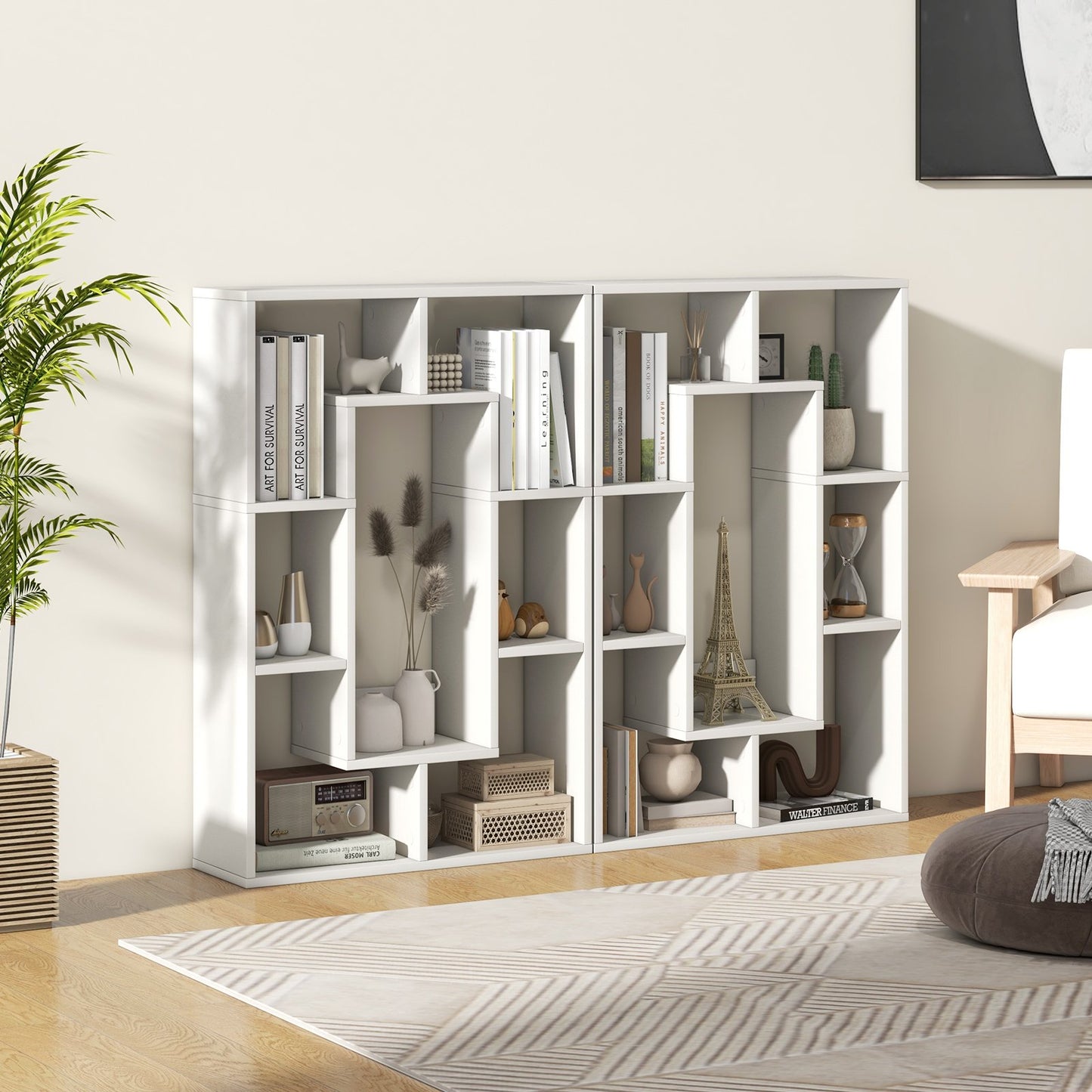 7-Cube Geometric Bookshelf Modern Decorative Open Bookcase-Gray