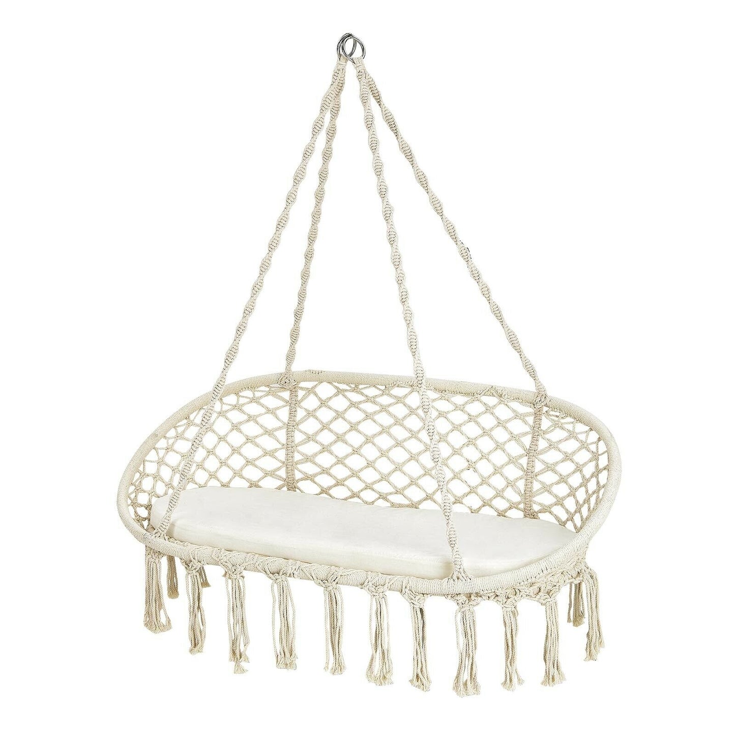 2 Person Hanging Hammock Chair with Cushion Macrame Swing-Beige