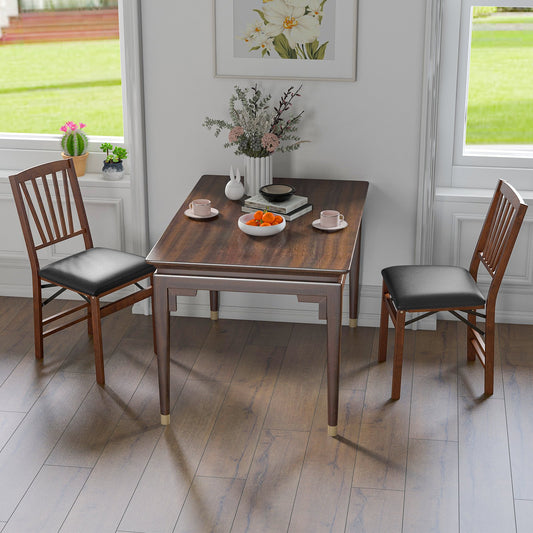 Set of 2 Folding Chairs with Padded Seat and Rubber Wood Frame-Brown