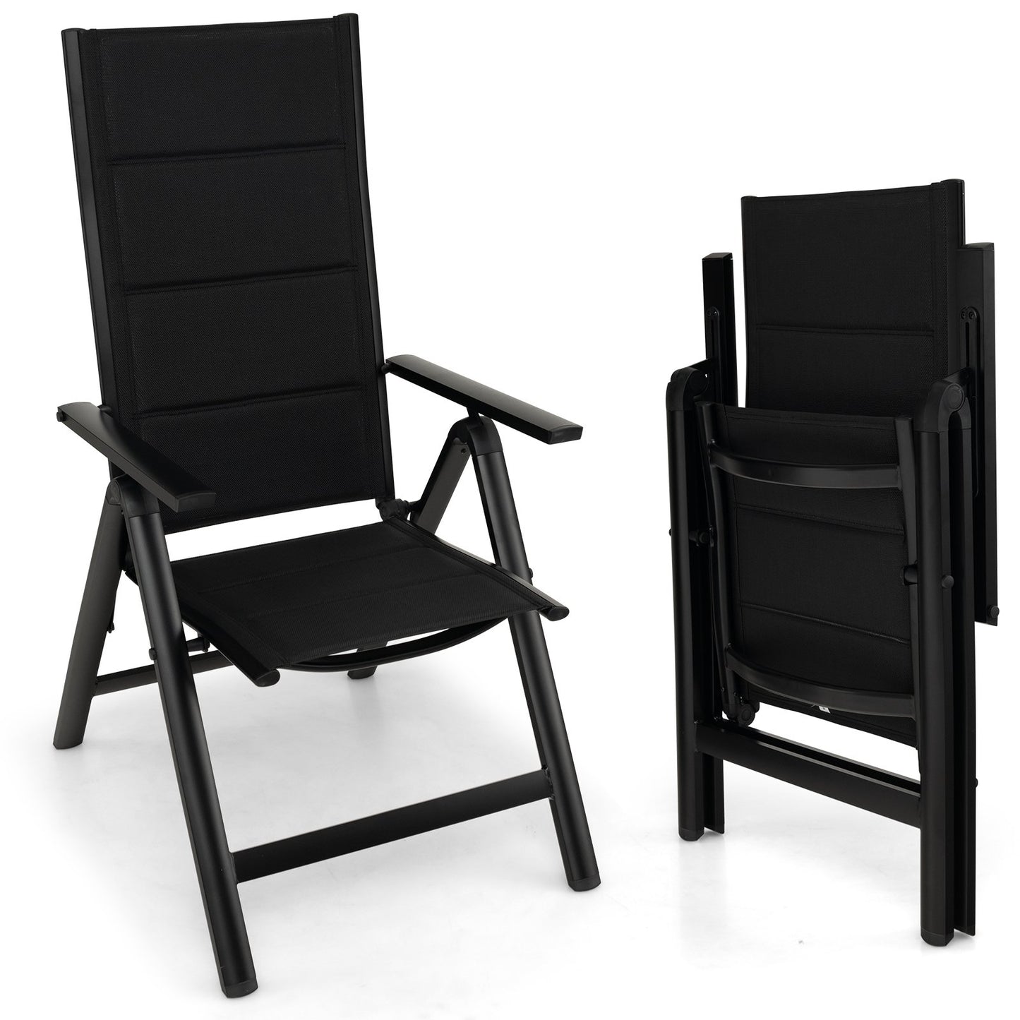 Outdoor Dining Chair with Soft Padded Seat and 7-Position Adjustable Backrest-Black