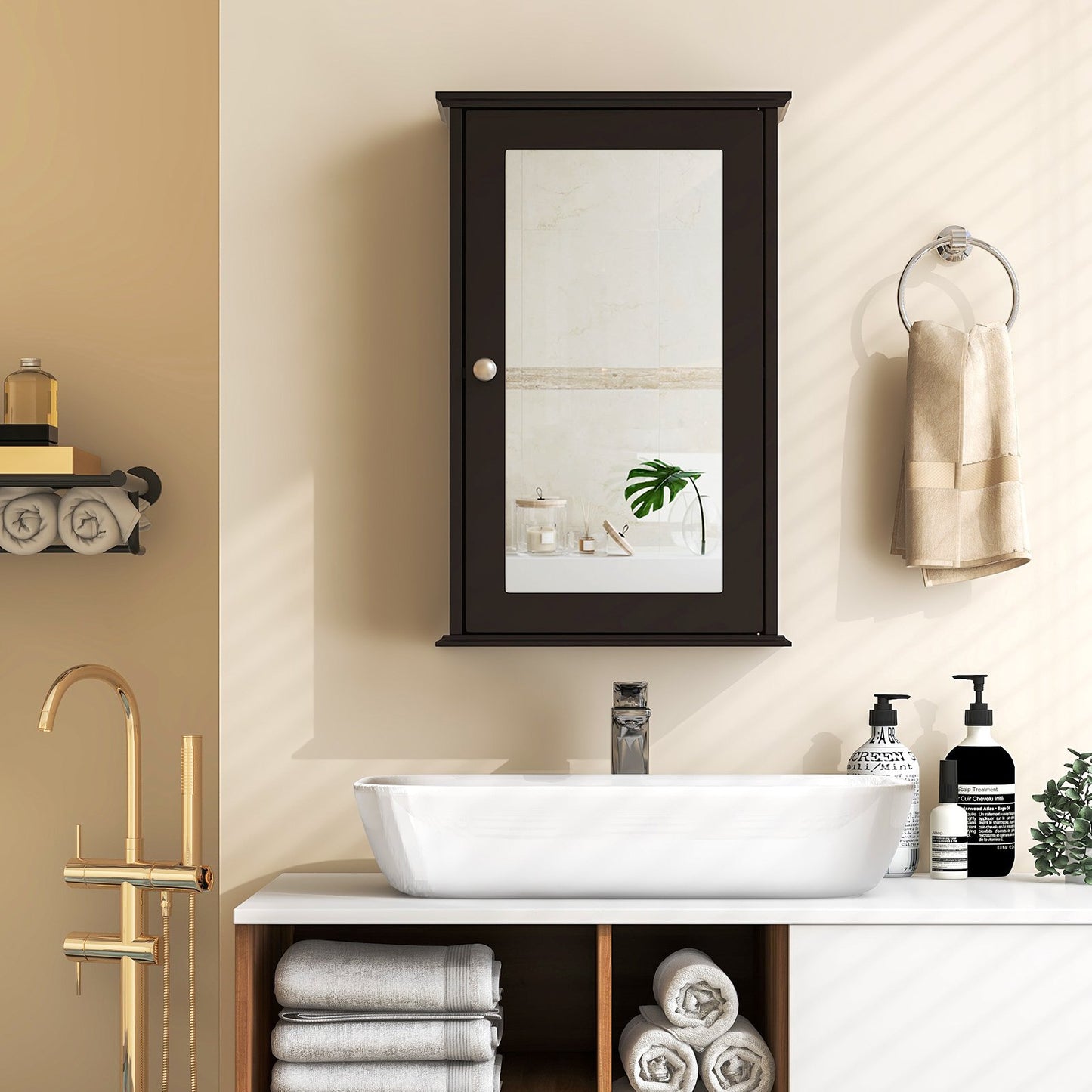 Bathroom Wall Cabinet with Single Mirror Door-Brown