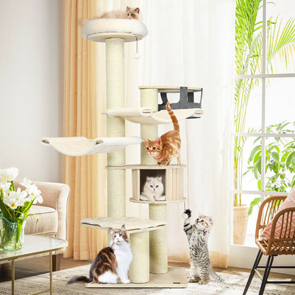 77.5-Inch Cat Tree Condo Multi-Level Kitten Activity Tower with Sisal Posts-Cream White